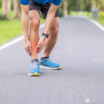 Red area on front of shin showing where shin splints occur