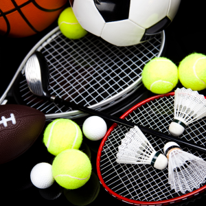 Stay on the pitch this summer by looking after your body. 
A range of sports equipment, rackets, balls and clubs.
